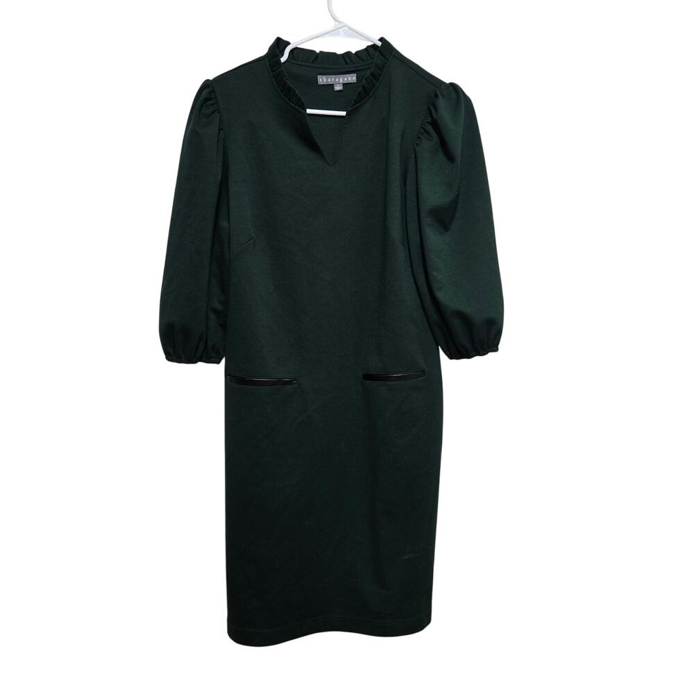 Sharagano Green Puff Sleeve Shift Dress Size 6 Workwear